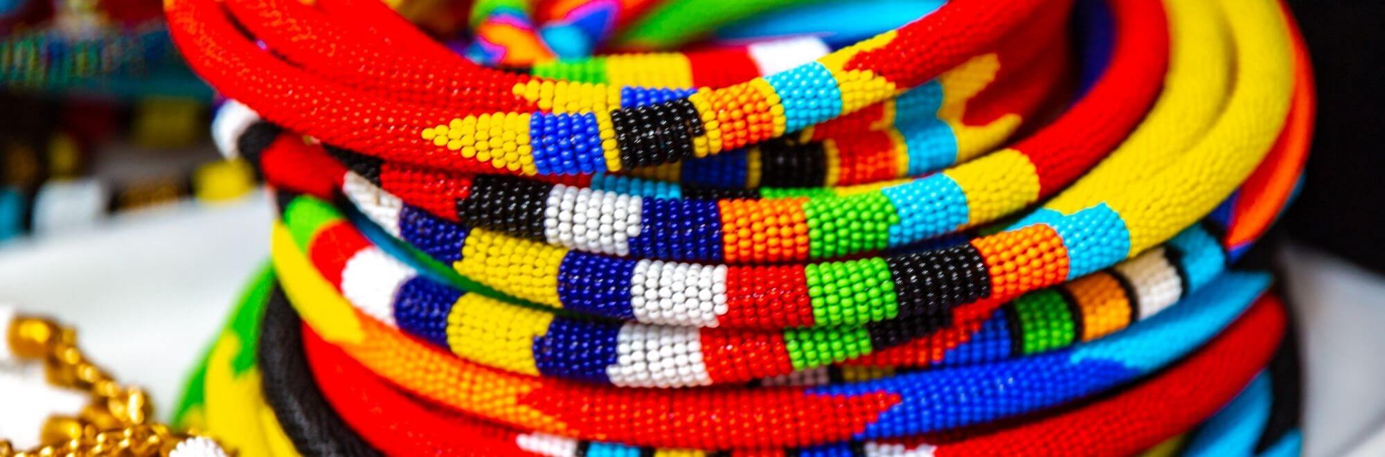 close-up of african beads